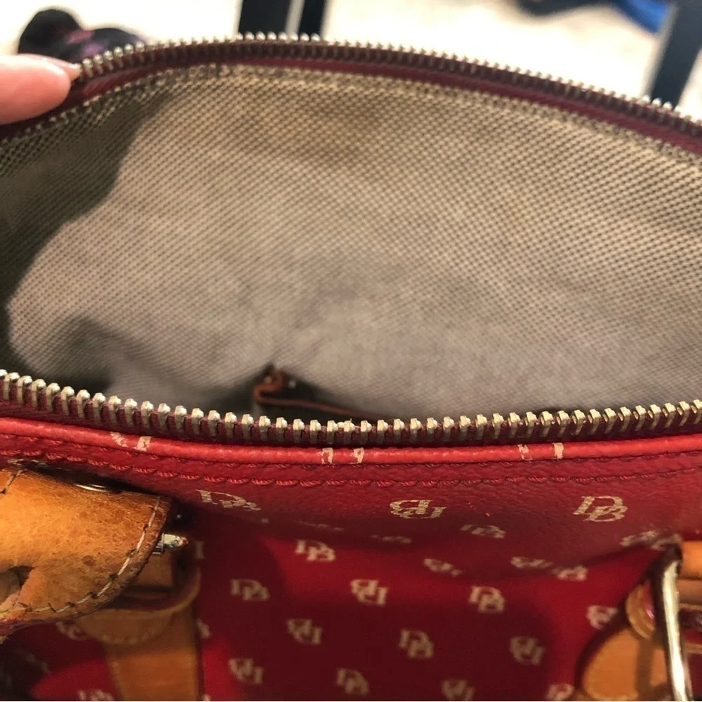 DOONEY & Bourke red leather satchel with DB logo detachable shoulder strap